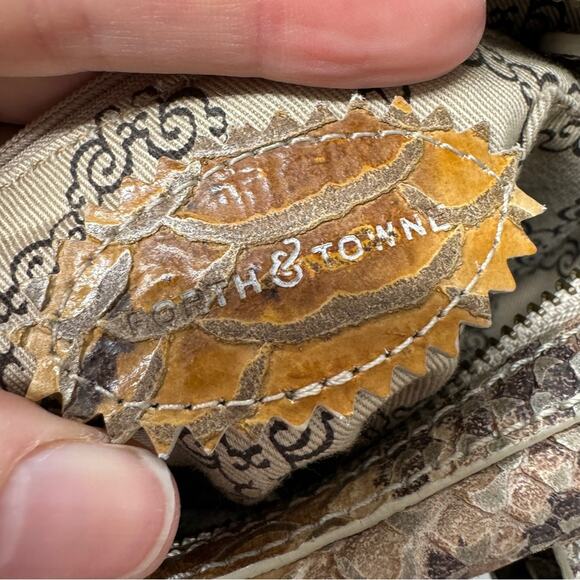 Forth & Towne Tan Calf Leather Snake Print Satchel Handbag Purse Womens Luxury - Picture 5 of 11